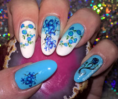 Blue Chinese  Flowers Nail Art