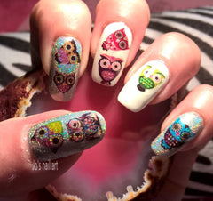 Colourful Owl Nail Art