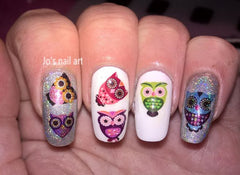 Colourful Owl Nail Art