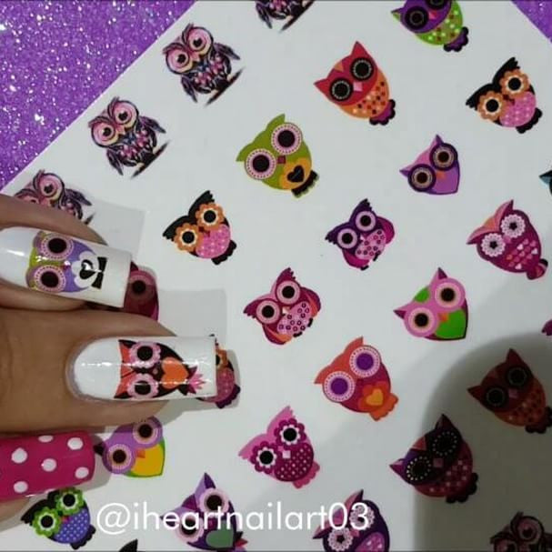 Colourful Owl Nail Art